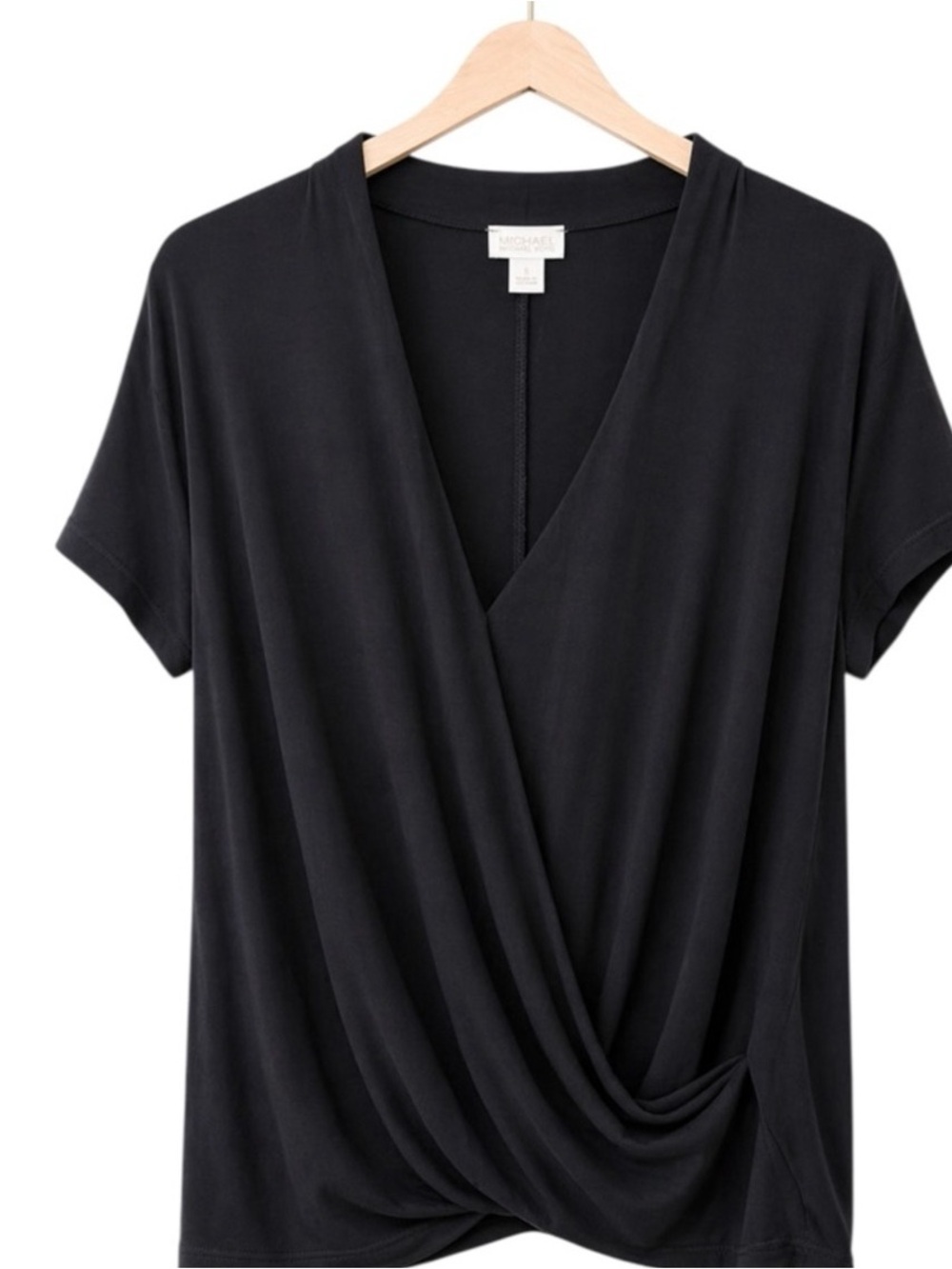 Michael Stars Black Front Drape V-Neck Short Sleeve Top